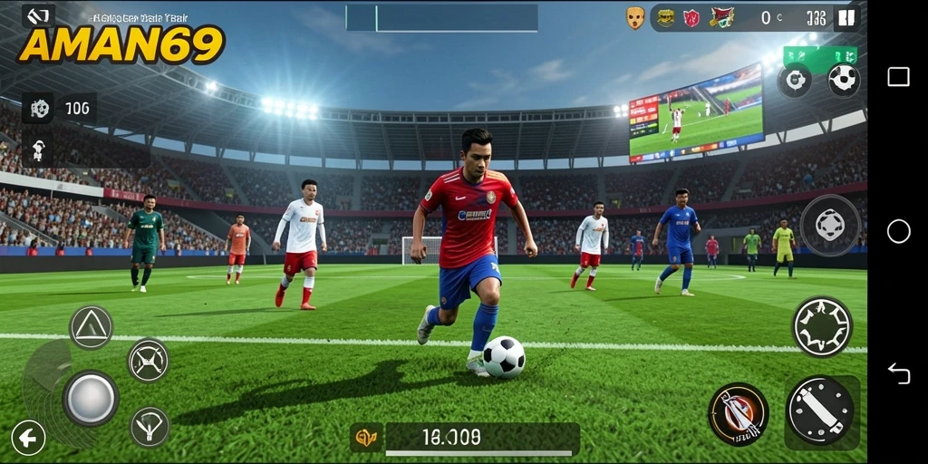 Tampilan sepak bola yang mendebarkan dalam gameplay AMAN69.