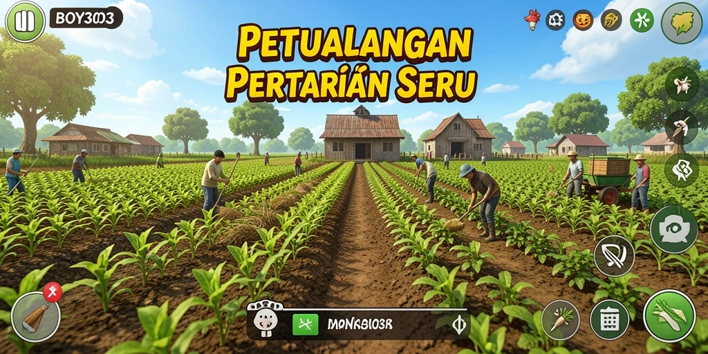 Screenshot utama BOY303 menampilkan ladang yang rimbun dengan tanaman subur.