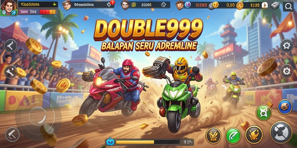 Tangkapan layar utama DOUBLE999 menampilkan balapan yang mendebarkan.