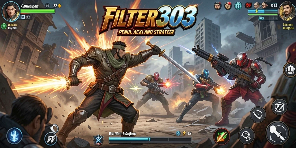 Gameplay FILTER303 yang seru dan penuh aksi pertarungan.