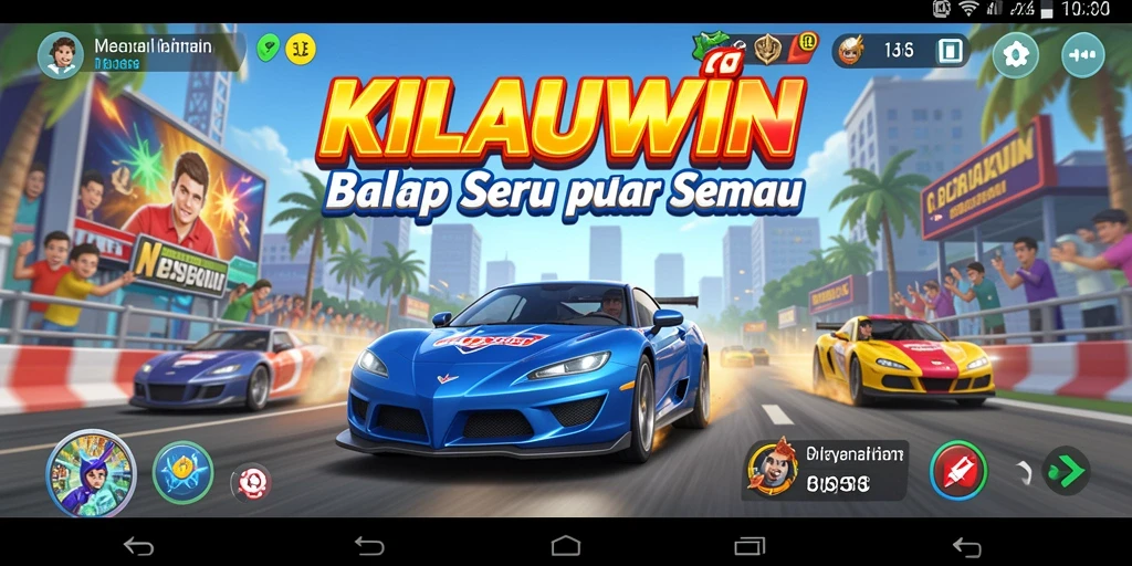 Screenshot gameplay KILAUWIN menampilkan aksi balap yang mendebarkan.