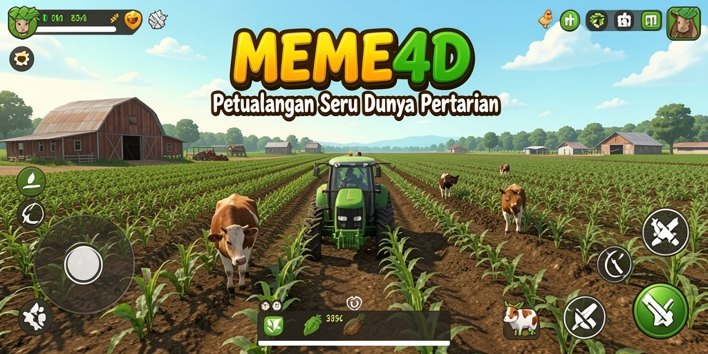 Screenshot gameplay menunjukkan aktivitas bertani di MEME4D yang seru.