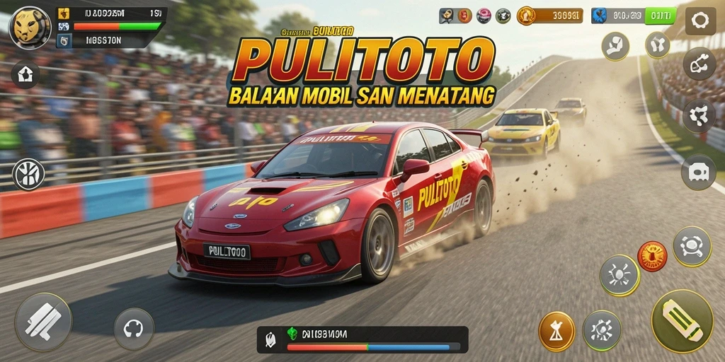 Screenshot gameplay PULITOTO menunjukkan aksi balapan yang mendebarkan.