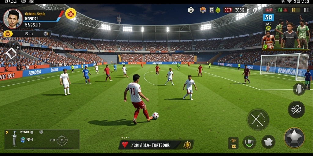 Tampilan gameplay mendebarkan di lapangan sepak bola.