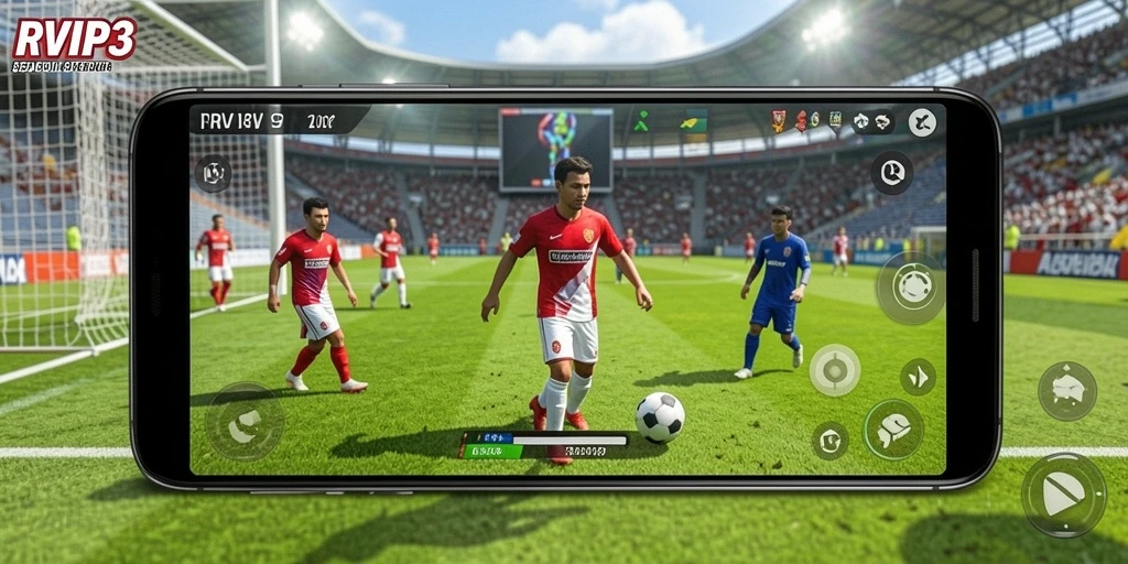 Gambaran gameplay RVIP3 yang mendebarkan dalam pertandingan sepak bola.