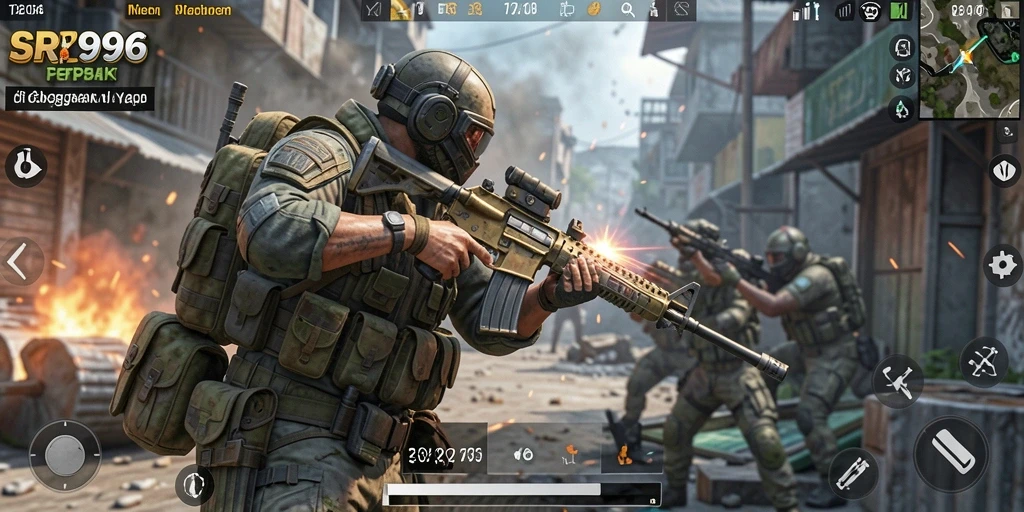 Screenshot gameplay SR996 yang menunjukkan aksi pertempuran FPS.